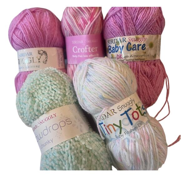 5 skeins assorted Sirdar Snuggly Baby Soft Yarn | Pink, White, Green - Picture 3 of 5